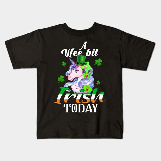 A Wee Bit Irish Today Unicorn St Patrick's Day Kids T-Shirt by Manonee